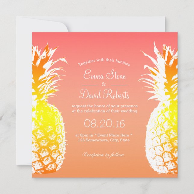 Invitaciones a la Boda Elegante de Piña Tropical (Anverso)