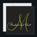 Invitaciones a la boda elegante Monograma Nombres<br><div class="desc">Nombres de Monograma de Invitaciones a Bodas Elegantes. Fondo negro en ambos lados</div>