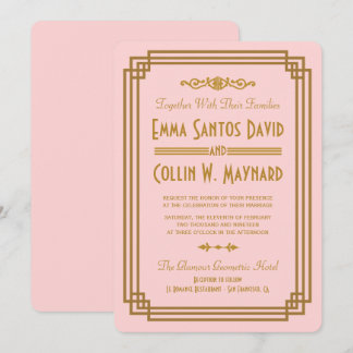 Invitaciones a la boda en el Art Deco Rosado