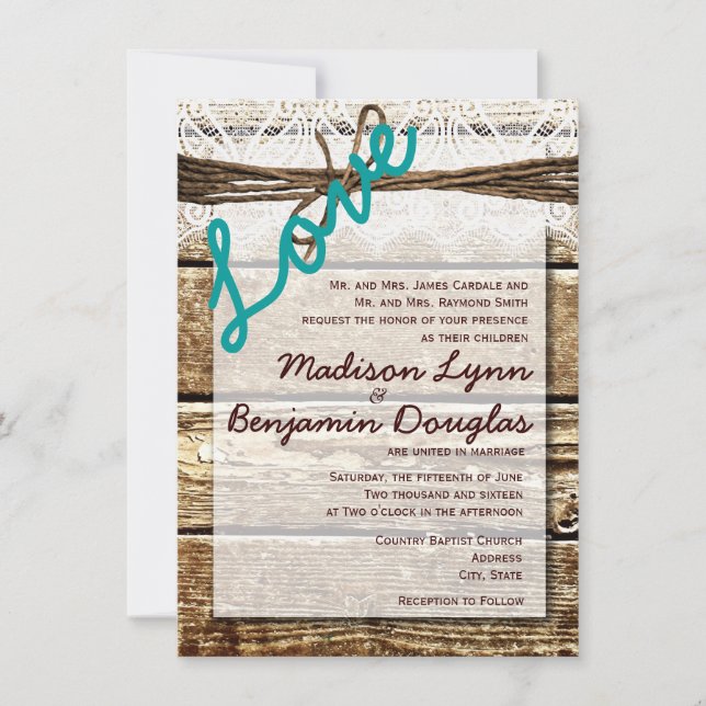 Invitaciones a la boda en el campo de la madera de (Anverso)