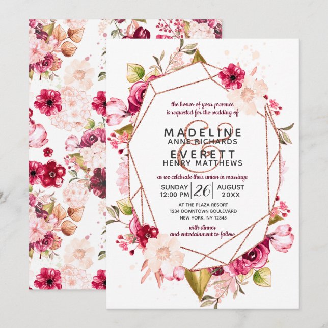 Invitaciones a la boda en el terrario rosado de Ru (Anverso / Reverso)