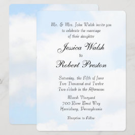 Invitaciones a la boda en la nube azul