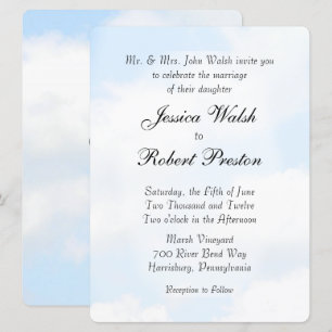 Invitaciones a la boda en la nube azul