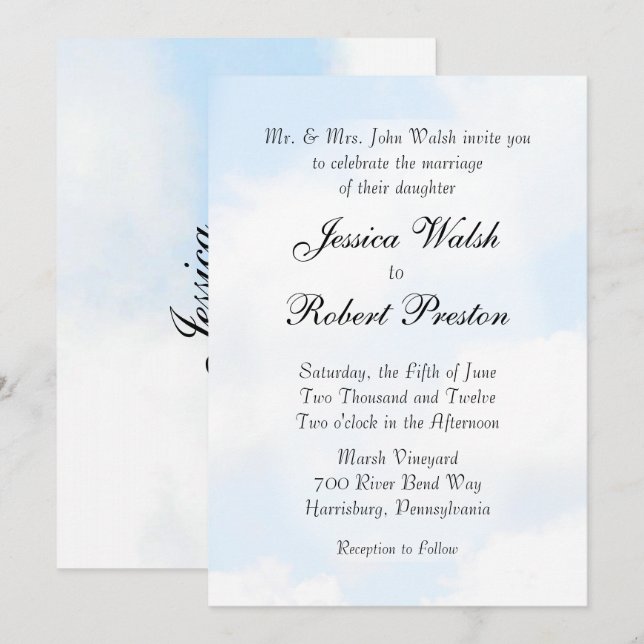 Invitaciones a la boda en la nube azul (Anverso / Reverso)