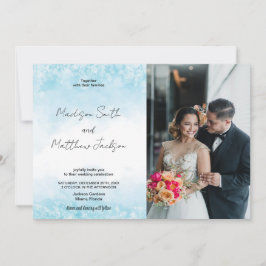 Invitaciones a la boda en la nube azul con foto
