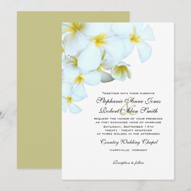 Invitaciones a la boda en la playa de Plumeria Bla (Anverso / Reverso)