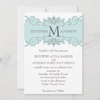 Invitaciones a la boda en monograma azul marrón