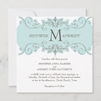 Invitaciones a la boda en monograma azul marrón