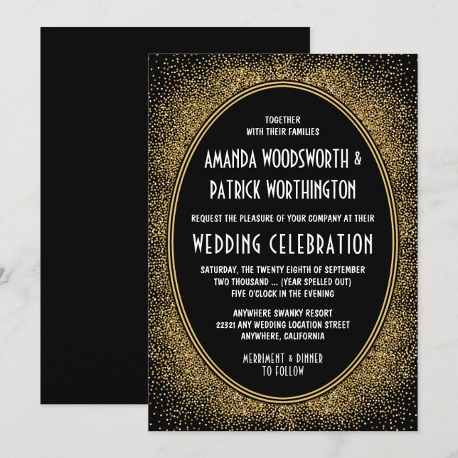 Invitaciones a la boda en negro y Relieve metaliza (Anverso / Reverso)