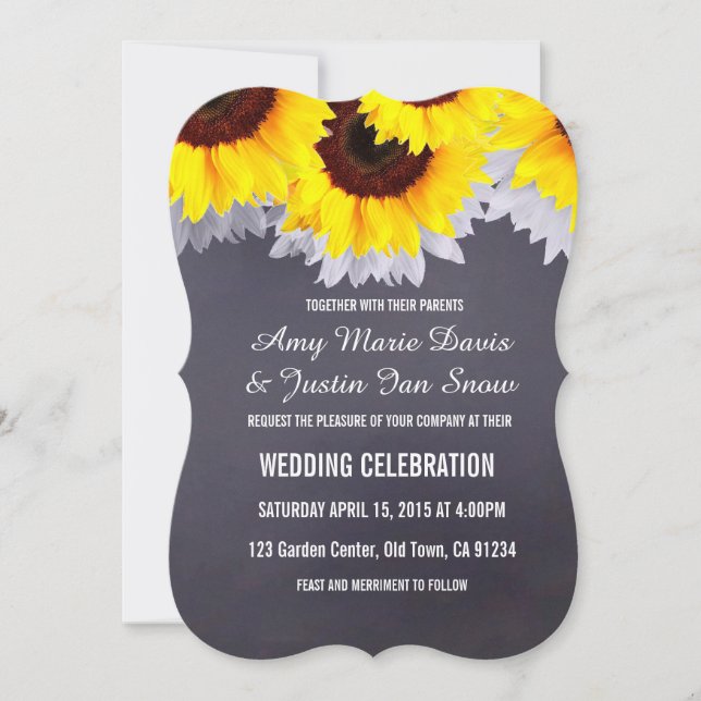 Invitaciones a la boda en pizarra de girasol Sunfl (Anverso)