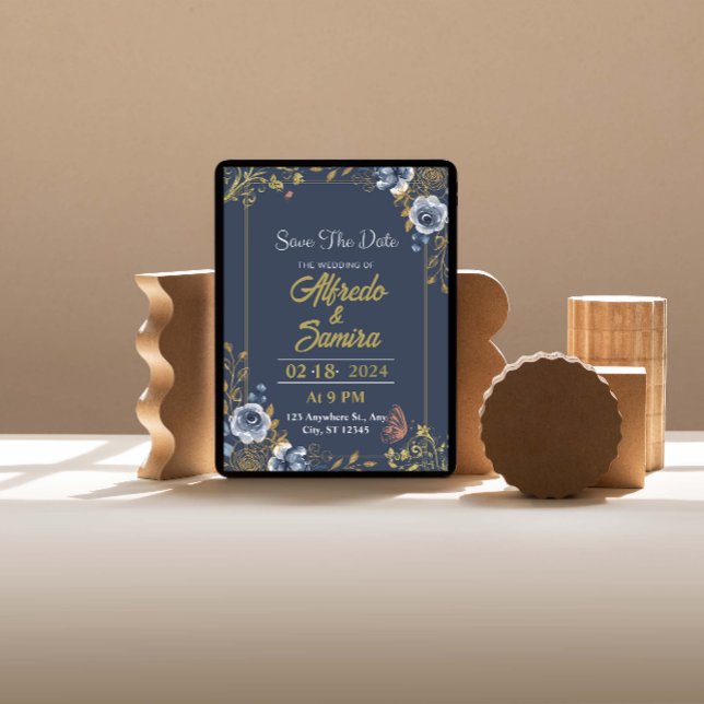 Invitaciones a la boda estética azul oscuro (Elegant Navy Dreams: Custom Dark Blue)