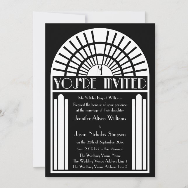 Invitaciones a la boda - Estilo Art Déco blanco y  (Anverso)