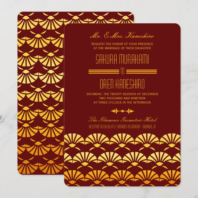 Invitaciones a la boda estilo decoración Art Decó  (Anverso / Reverso)