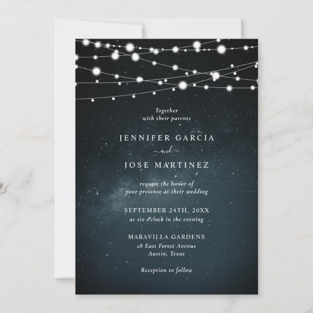 Invitaciones a la boda estrellada nocturna (Anverso)