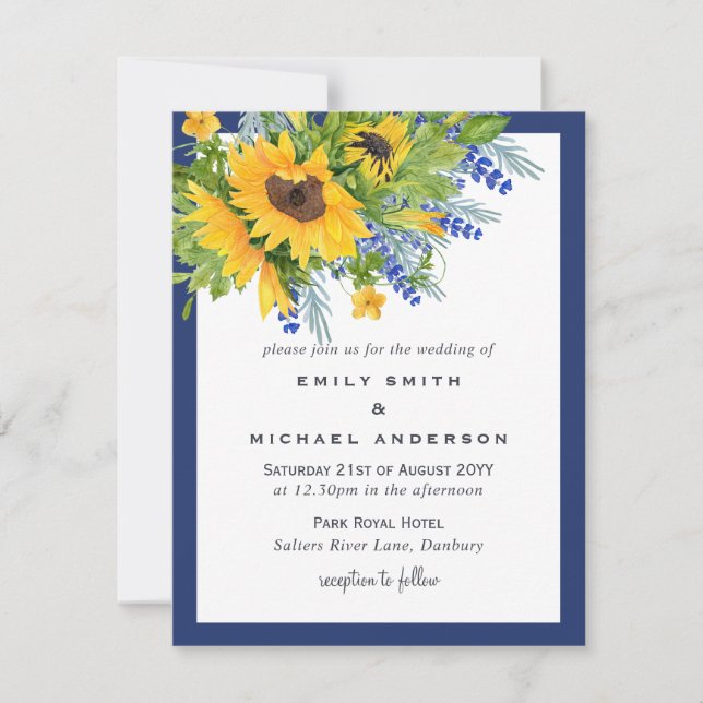 Invitaciones a la boda floral amarilla amarilla (Anverso)
