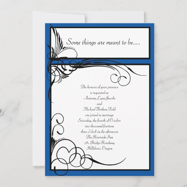 Invitaciones a la boda floral azul de Horizonte (Anverso)