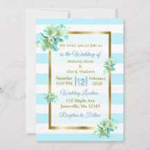 Invitaciones a la boda floral azul y dorada