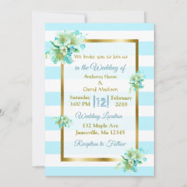 Invitaciones a la boda floral azul y dorada