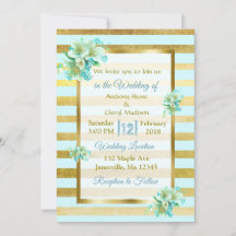 Invitaciones a la boda floral azul y dorada