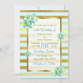 Invitaciones a la boda floral azul y dorada