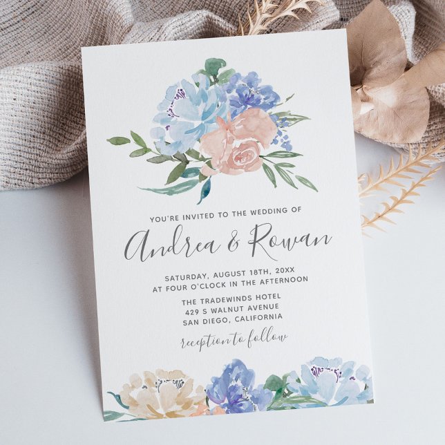 Invitaciones a la boda floral azul y rosa turquesa (Subido por el creador)