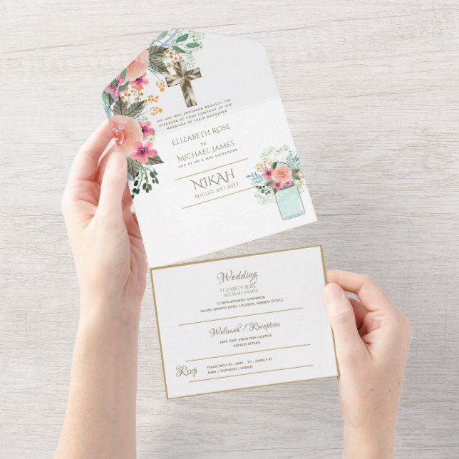 Invitaciones a la boda floral católica (desgarro)