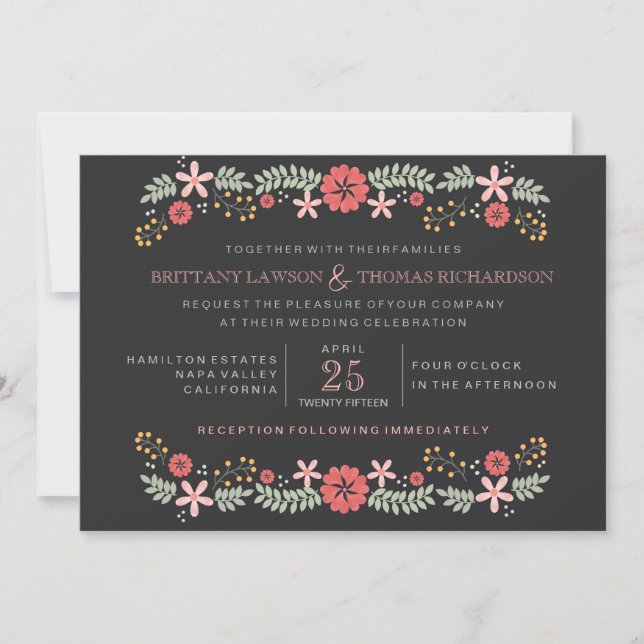 Invitaciones a la Boda Floral de Chalkboard (Anverso)
