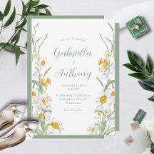 Invitaciones a la boda floral de Daffodil blanco y
