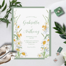 Invitaciones a la boda floral de Daffodil blanco y