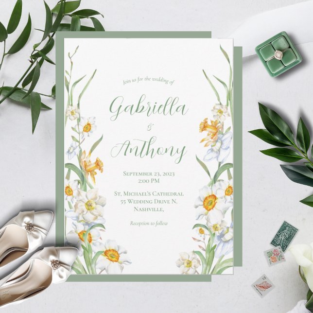 Invitaciones a la boda floral de Daffodil blanco y (Subido por el creador)