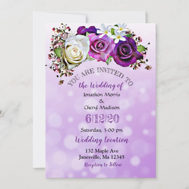 Invitaciones a la boda floral de lavanda morada Ro (Anverso)