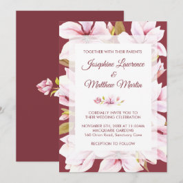 Invitaciones a la boda floral de Magnolia Burgundy