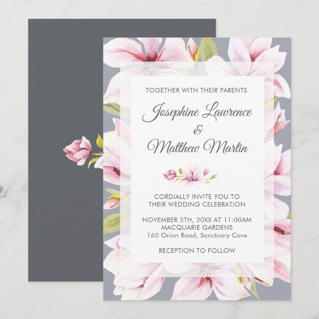 Invitaciones a la boda floral de Magnolia Charm (Anverso / Reverso)