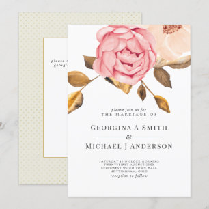 Invitaciones a la Boda Floral de Oro Rosa de Coral