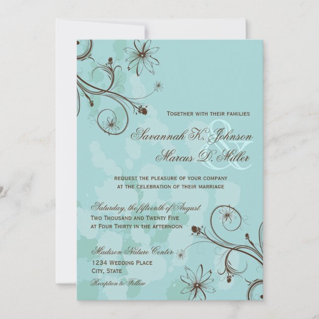 Invitaciones a la boda floral de Robin Egg Blue Br (Anverso)