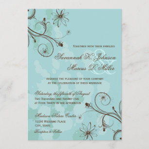 Invitaciones a la boda floral de Robin Egg Blue Br