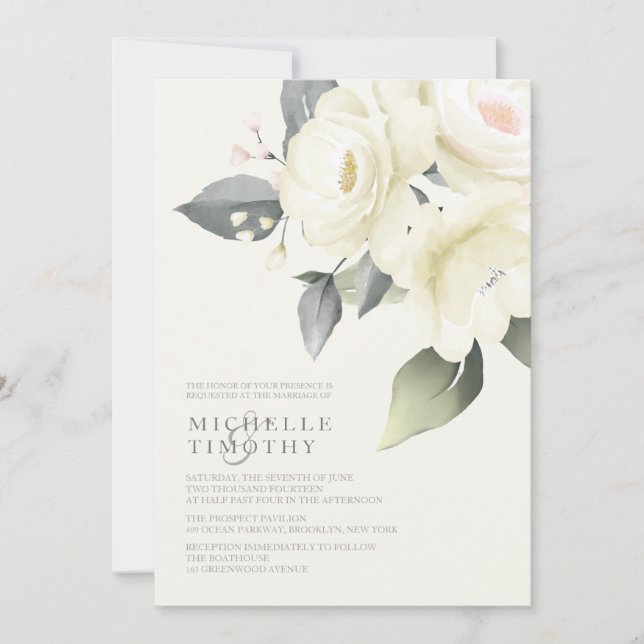 Invitaciones a la boda floral de rosa blanca (Anverso)