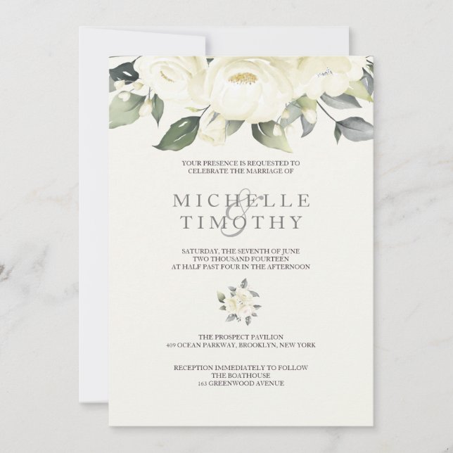 Invitaciones a la boda floral de rosa blanca (Anverso)