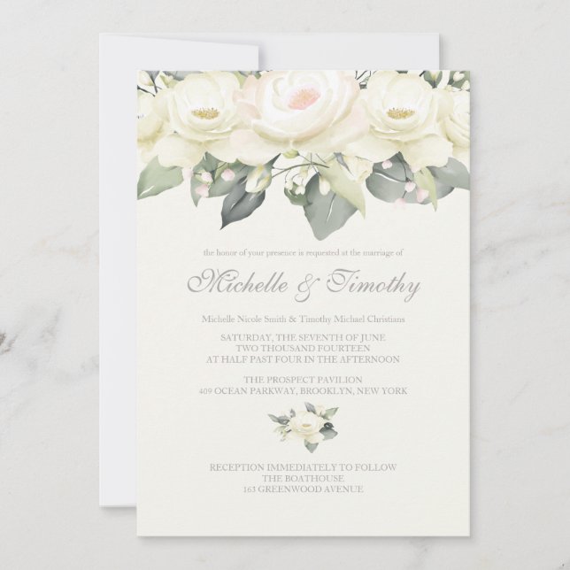 Invitaciones a la boda floral de rosa blanca (Anverso)