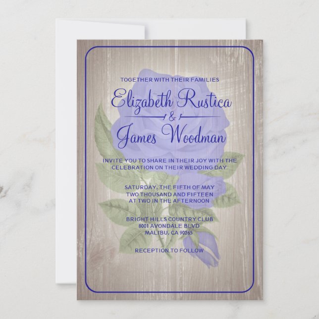 Invitaciones a la boda floral de Royal Blue Rustic (Anverso)