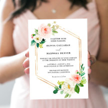 Invitaciones a la Boda Floral de Rubor Y Oro, Eleg