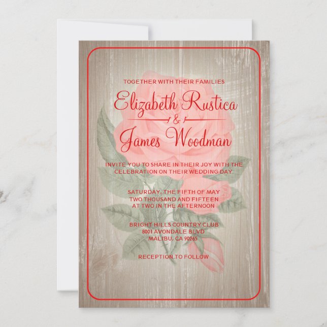 Invitaciones a la boda floral de Rústico Rojo (Anverso)