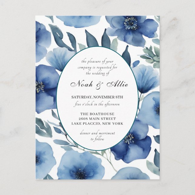 Invitaciones a la boda floral de Serene Blue (Anverso)