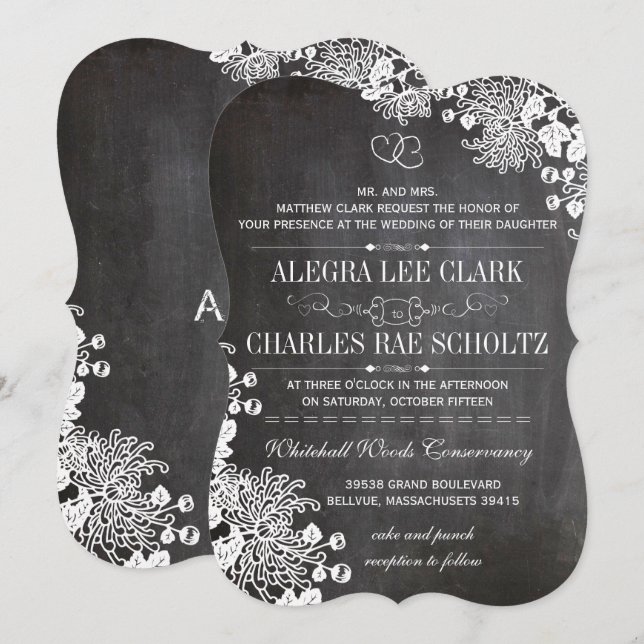 Invitaciones a la boda floral de tipografía de car (Anverso / Reverso)