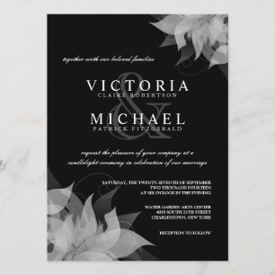 Invitaciones a la boda floral en blanco y negro