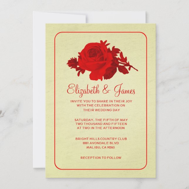 Invitaciones a la boda floral/floral de oro rojo (Anverso)