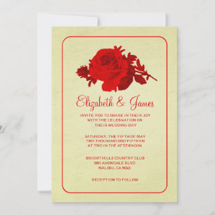 Invitaciones a la boda floral/floral de oro rojo