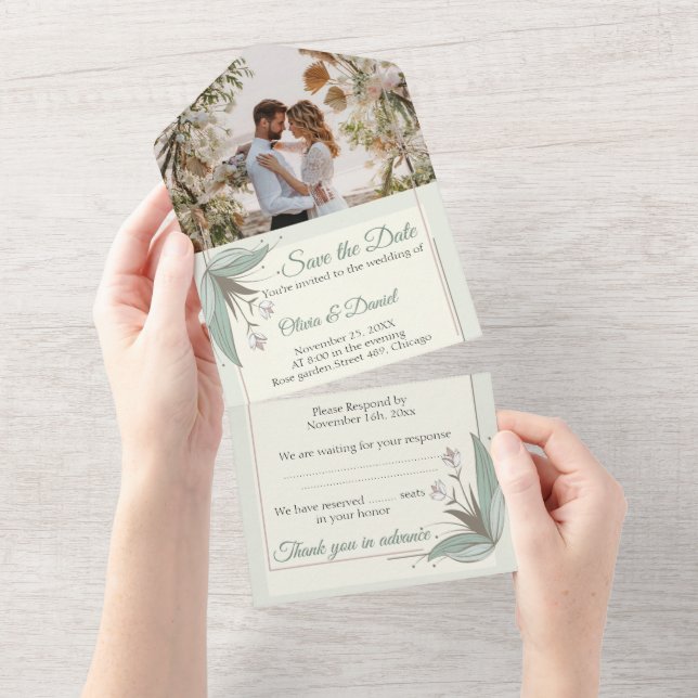 Invitaciones a la boda floral - Guardar la fecha F (desgarro)