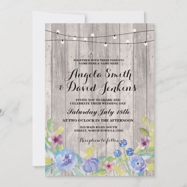 Invitaciones a la boda floral Luces Rústicas de Ma (Anverso)