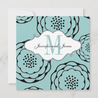 Invitaciones a la boda floral Monograma Azul